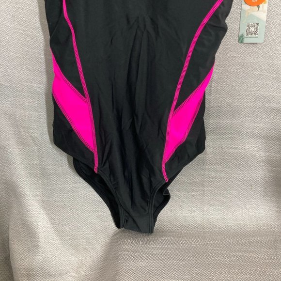 MY CHARMO Women Padded Bra Bathing Suit One Piece Sz SMALL Pink Black UPF 50+ - Picture 5 of 13